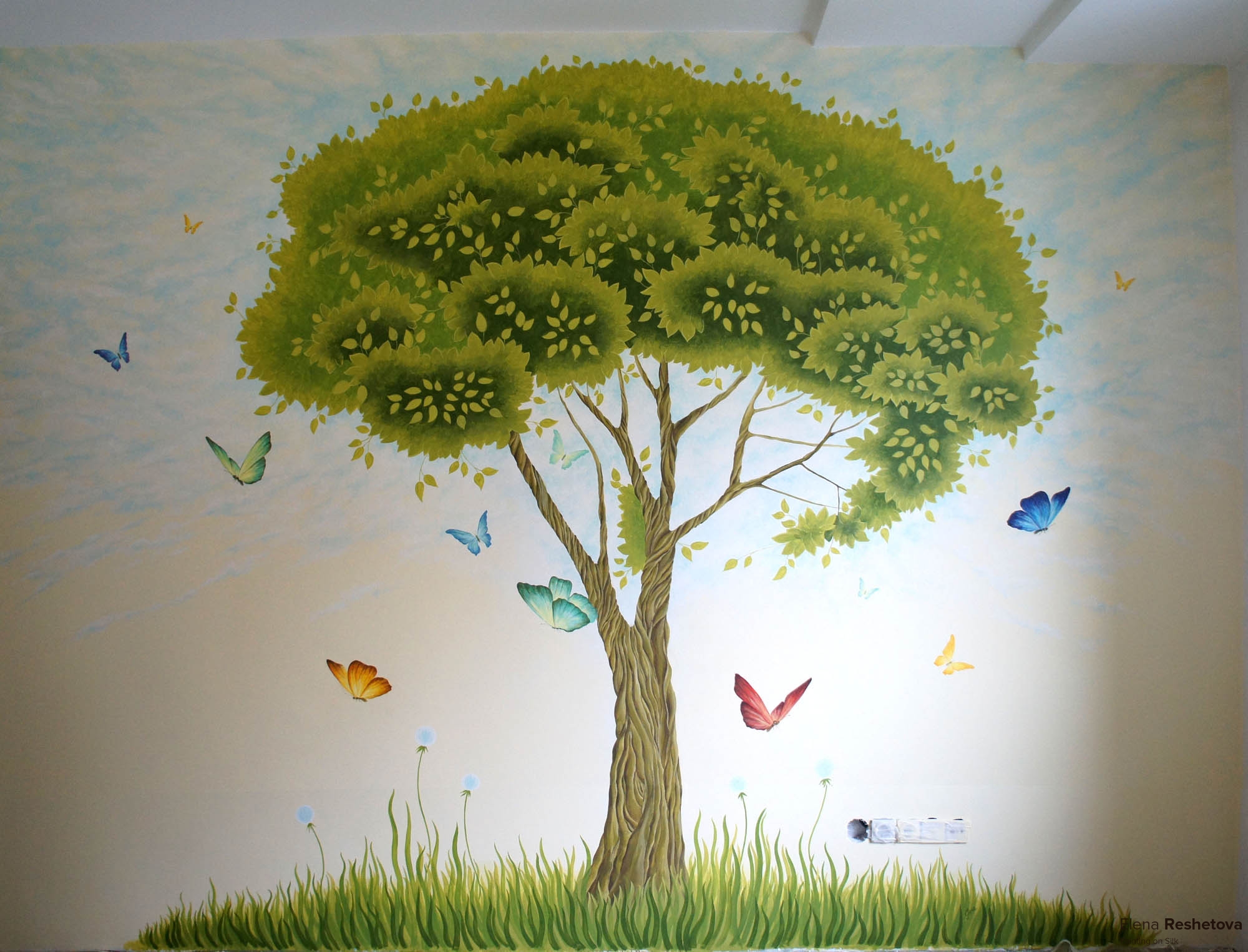 Роспись стен растения и деревья
